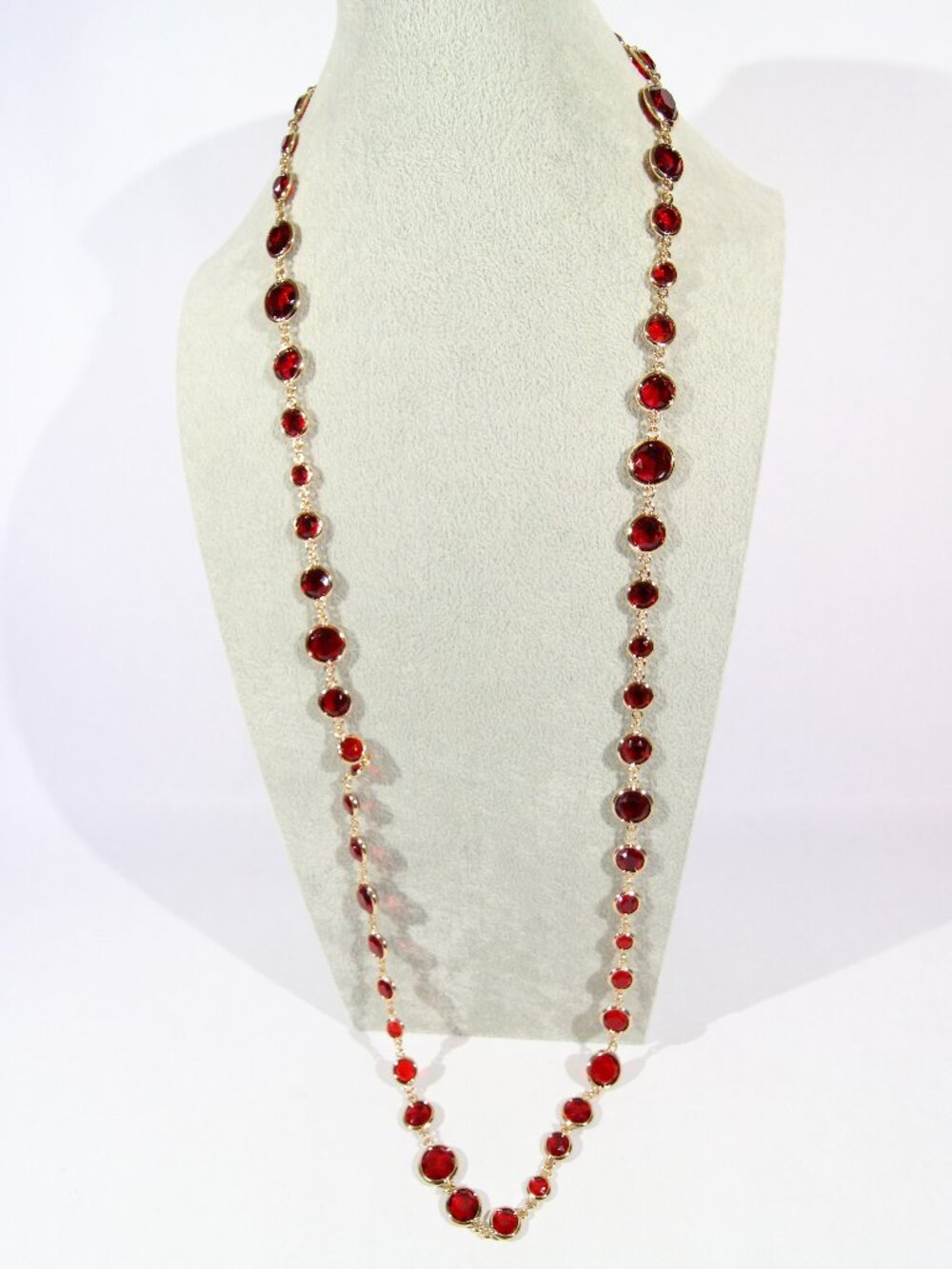Anne Klein Red Gold-Tone 41” Chain Necklace Red Faceted Beads